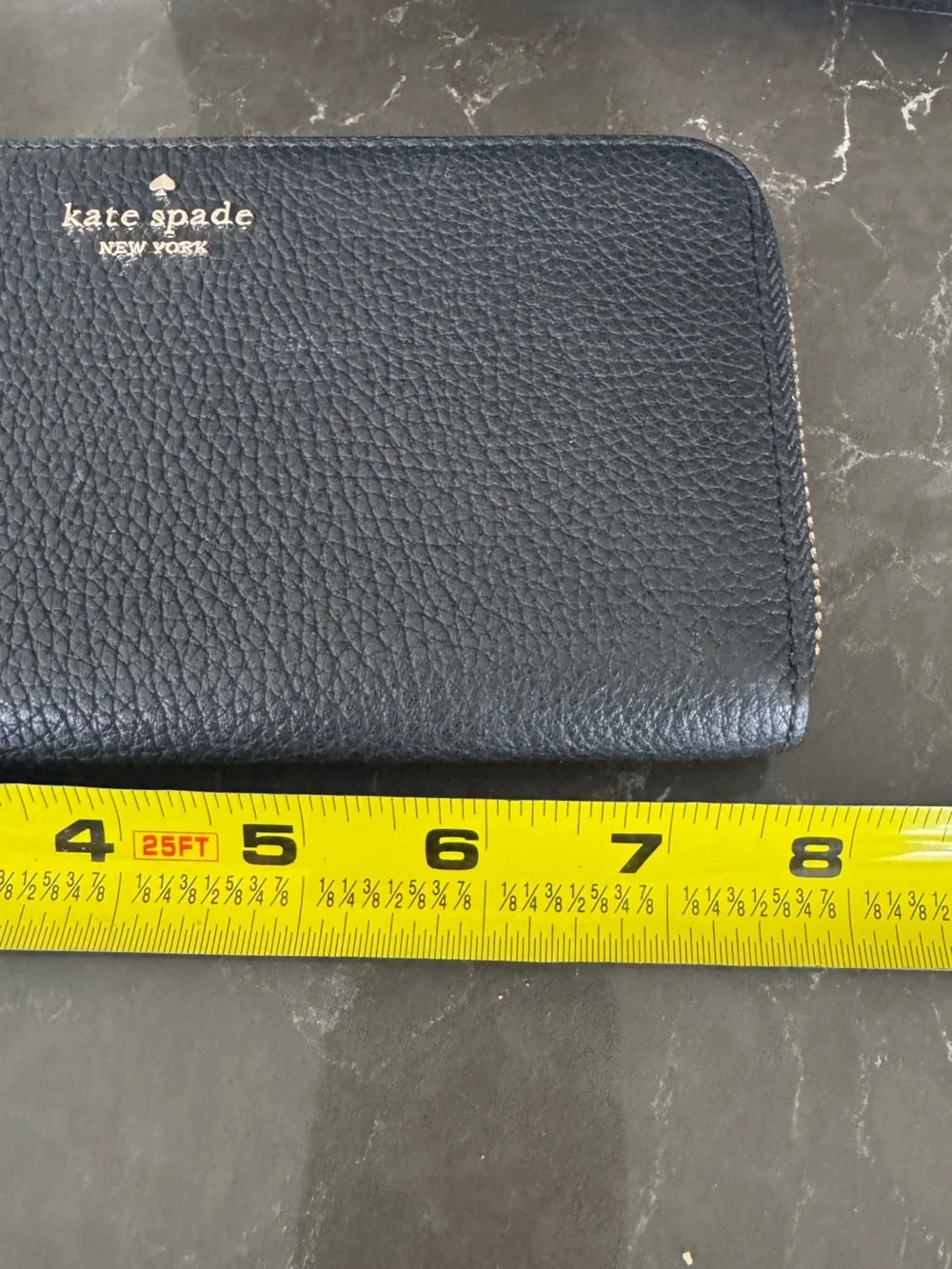 kate spade Black Pebbled Leather Zip Wallet with Gold Logo